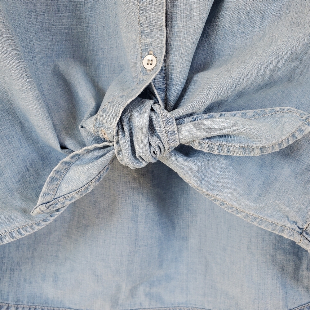 C&C California Chambray Tie Front Button Down Shirt Blue - Picture 6 of 12